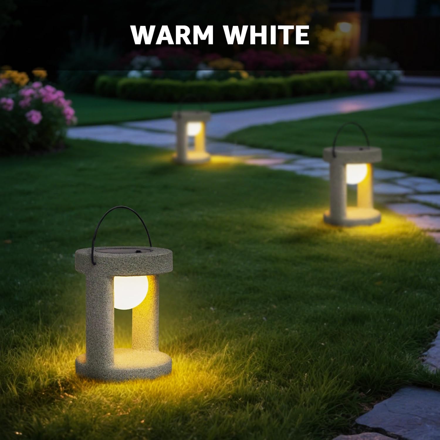 uuffoo Solar Outdoor Lantern, Portable Rechargeable Solar Lamp, IP44 Water-Resistant, Cordless Lights Decorative for Patio, Garden, Living Room