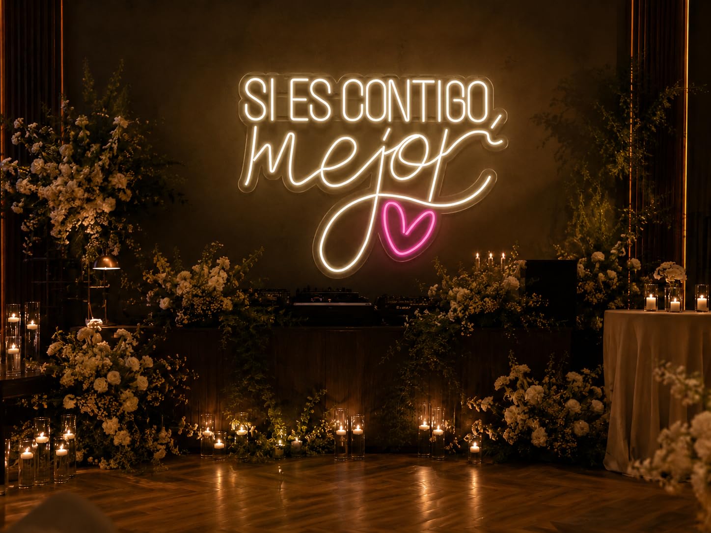 Letrero de Neón LED 'Si es Contigo', Cartel Luminoso Decorativo con Corazón, Luz Blanca y Rosa 85CM X65 CM ALIMENTADOR 12 V