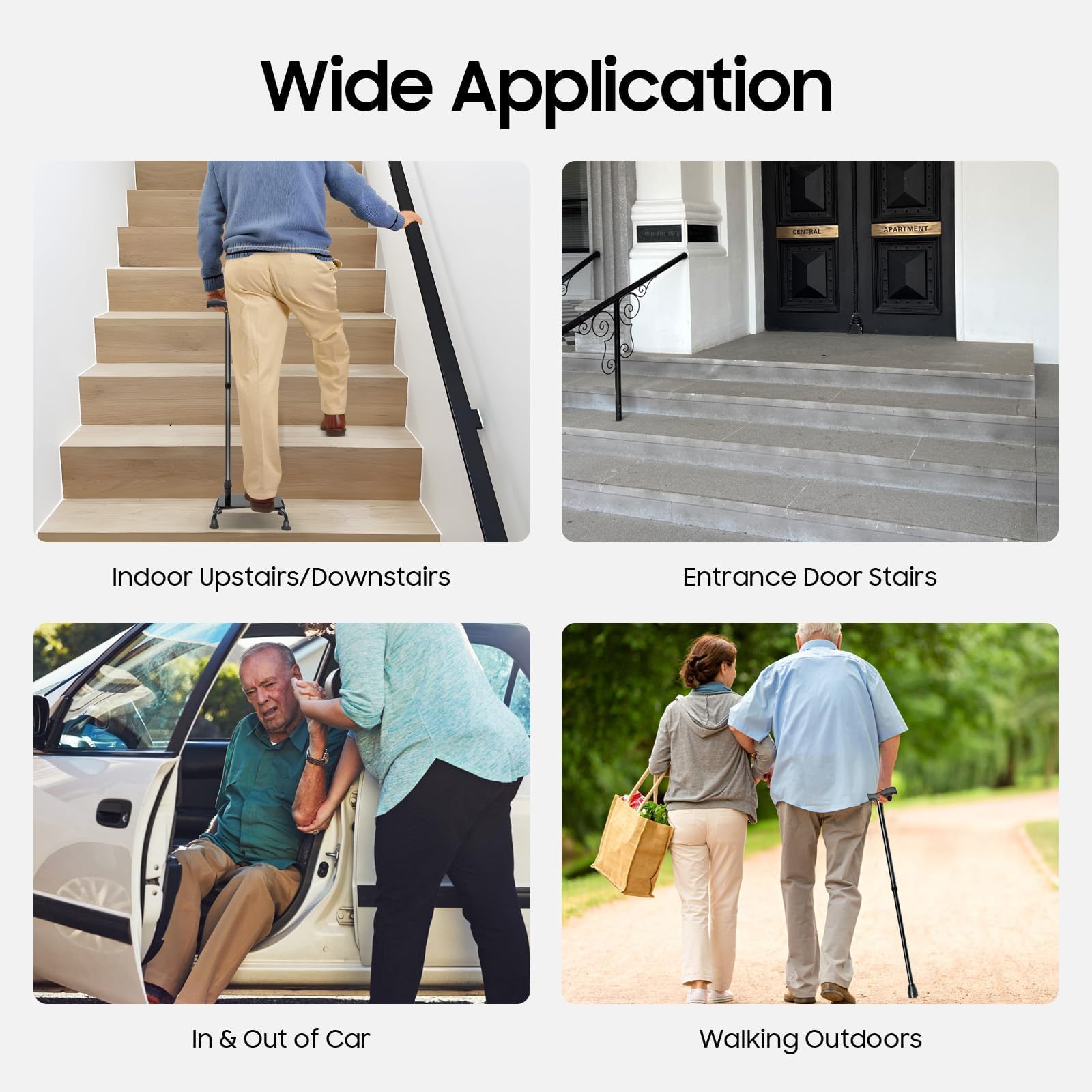 Bastone da passeggio per scale con altezza regolabile e base antiscivolo, bastone di aiuto per la mobilità per anziani su scale, uso interno ed esterno
