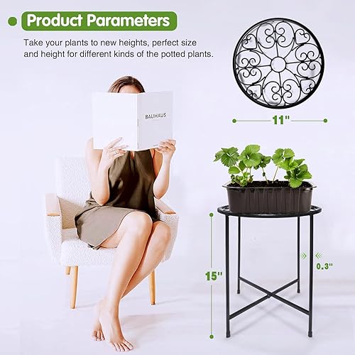 Miniatura 4 de Soporte para plantas para interiores y exteriores, paquete de 2 soportes para macetas de 15 pulgadas de alto, soporte redondo de esquina de metal
