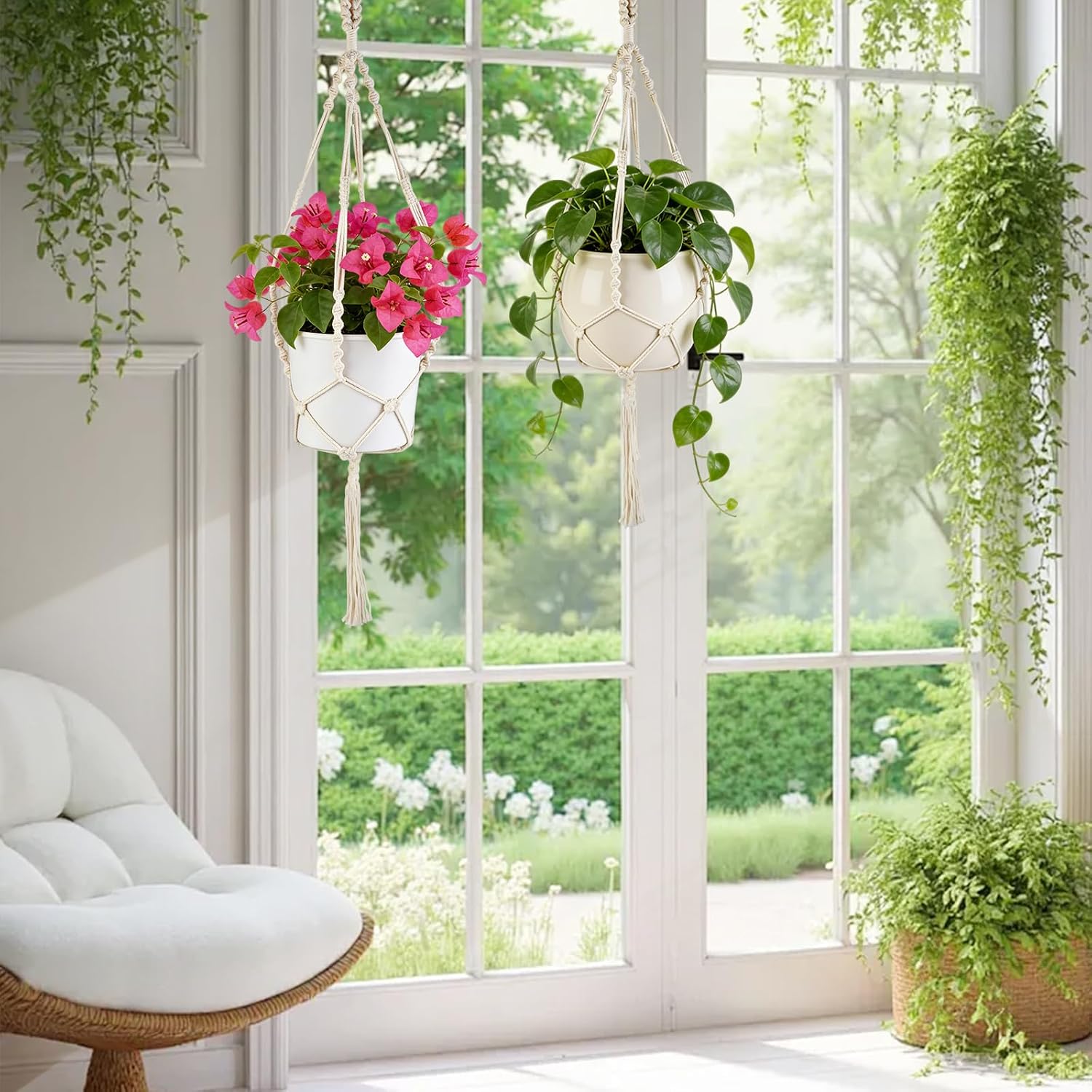 Oligei 2 Pack Macrame Plant Hanger, 34"/41" Hanging Planters for Indoor Plants, Strong Hanging Planter Holder with 2 Hooks (Pots Not Included)