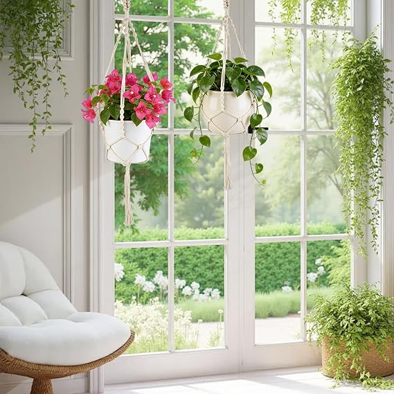 Oligei 2 Pack Macrame Plant Hanger, 34/41 Hanging Planters for Indoor Plants, Strong Hanging Planter Holder with 2 Hooks (Pots Not Included)