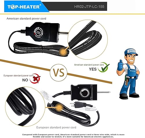 Miniatura 7 de HR Huare - Cable de alimentación de repuesto con control de termostato para ahumador eléctrico domésticoelemento calefactor de parrilla por HR