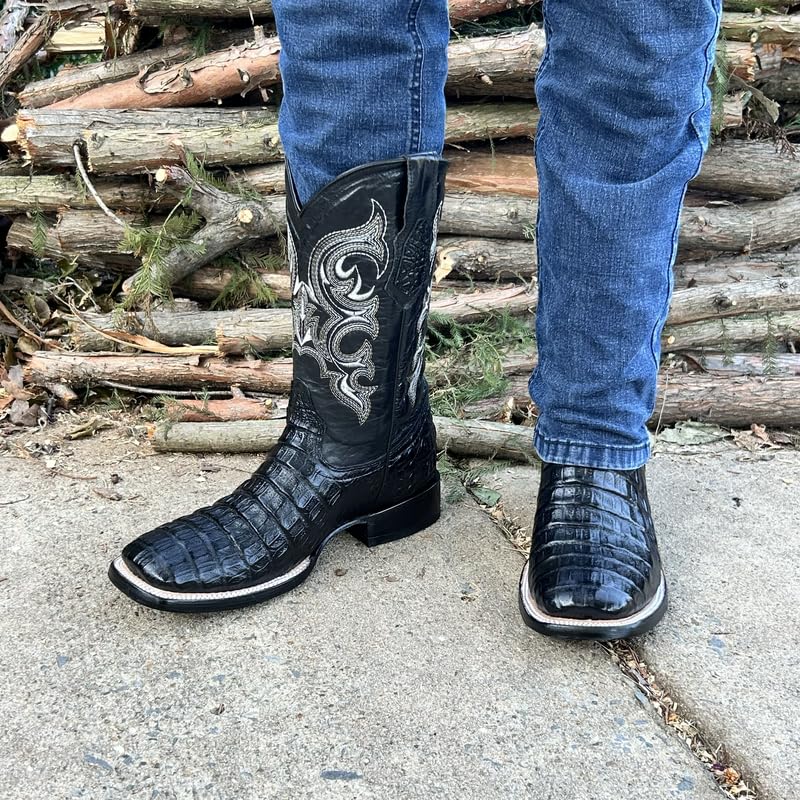 Image of Men's Alex Exotic Caiman Python Western Cowboy Boots Square Toe Pull On Tall Shaft bota de vaquero para hombre
