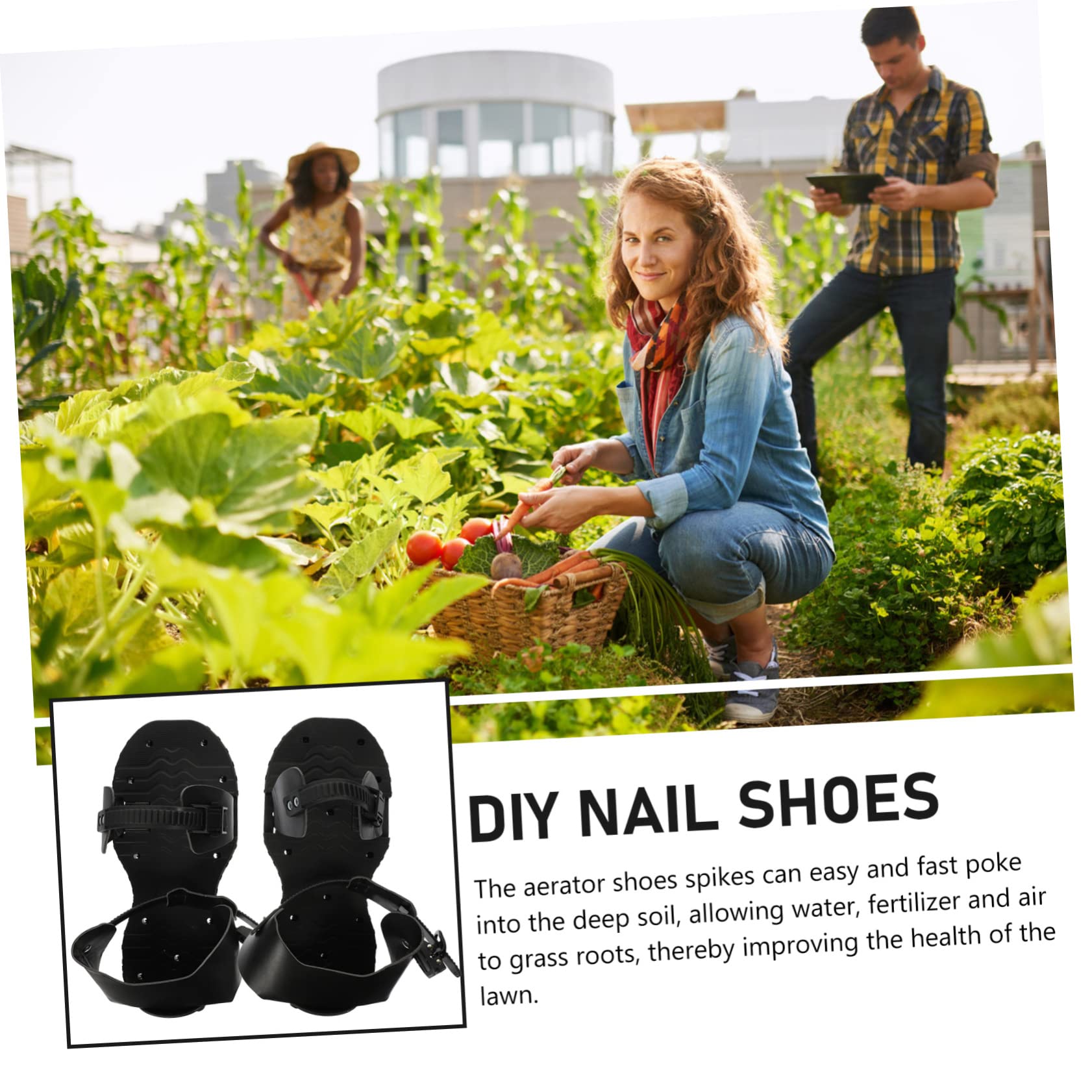 UKCOCO 1 Par de Zapatos Aireadores de Césped Ajustables para Jardinería, Correas Regulables y Púas de PU, Ideales para Airear Suelos y Mejorar la Salud del Césped en Huertos y Patios