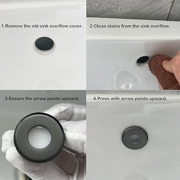 2-Pack Brass Sink Overflow Cover Ring, Round Bathroom Basin Overflow Hole Insert Cap and Trim Set with Gravity Flap, Titanium Gold