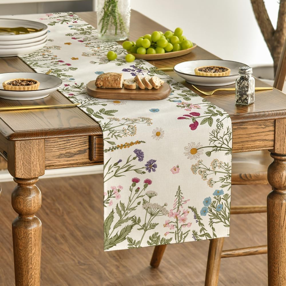 Flowers Spring Table Runner, Seasonal Kitchen Dining Table