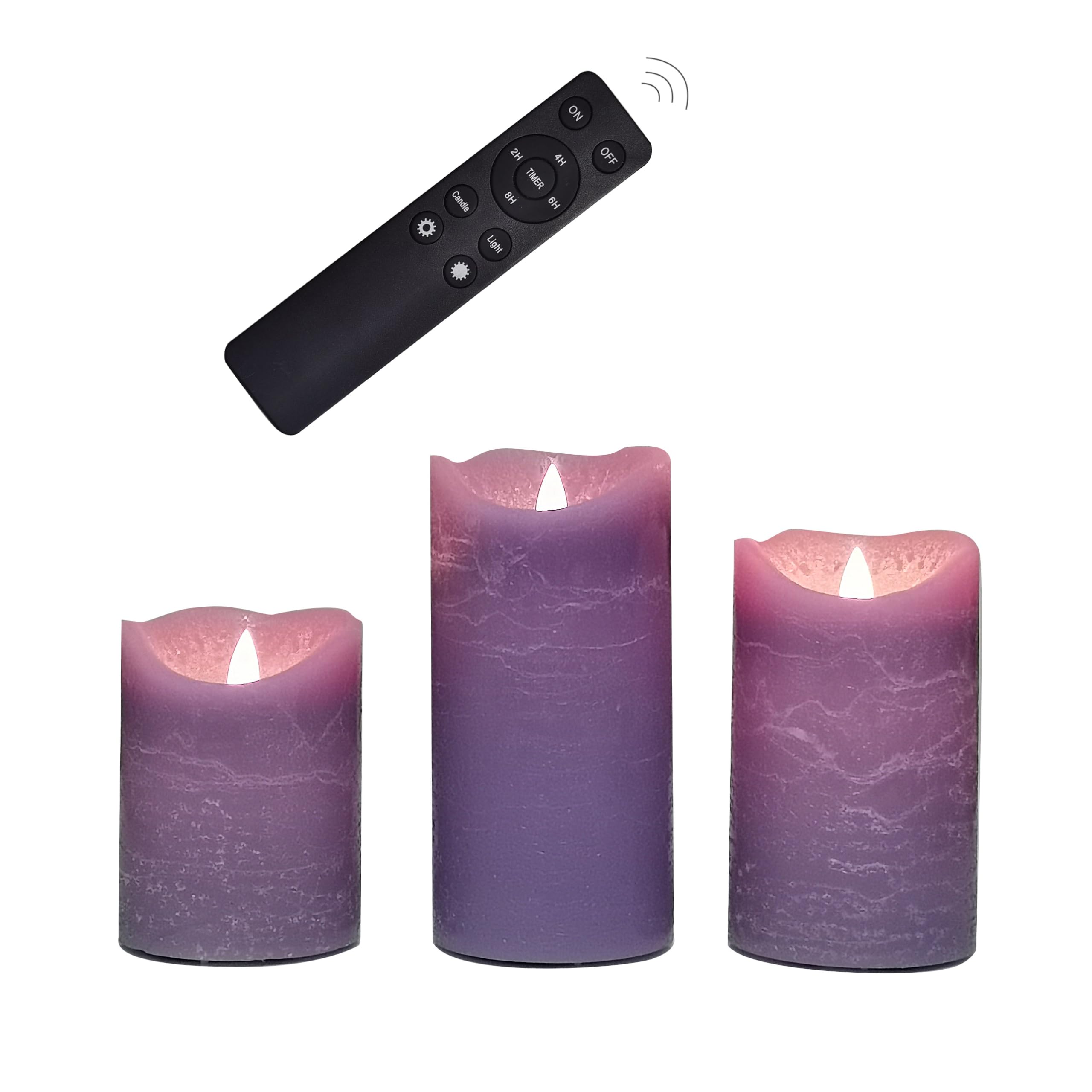 Purple Real Wax Battery Operated Flameless Candles with Remote Timer 3 PCS