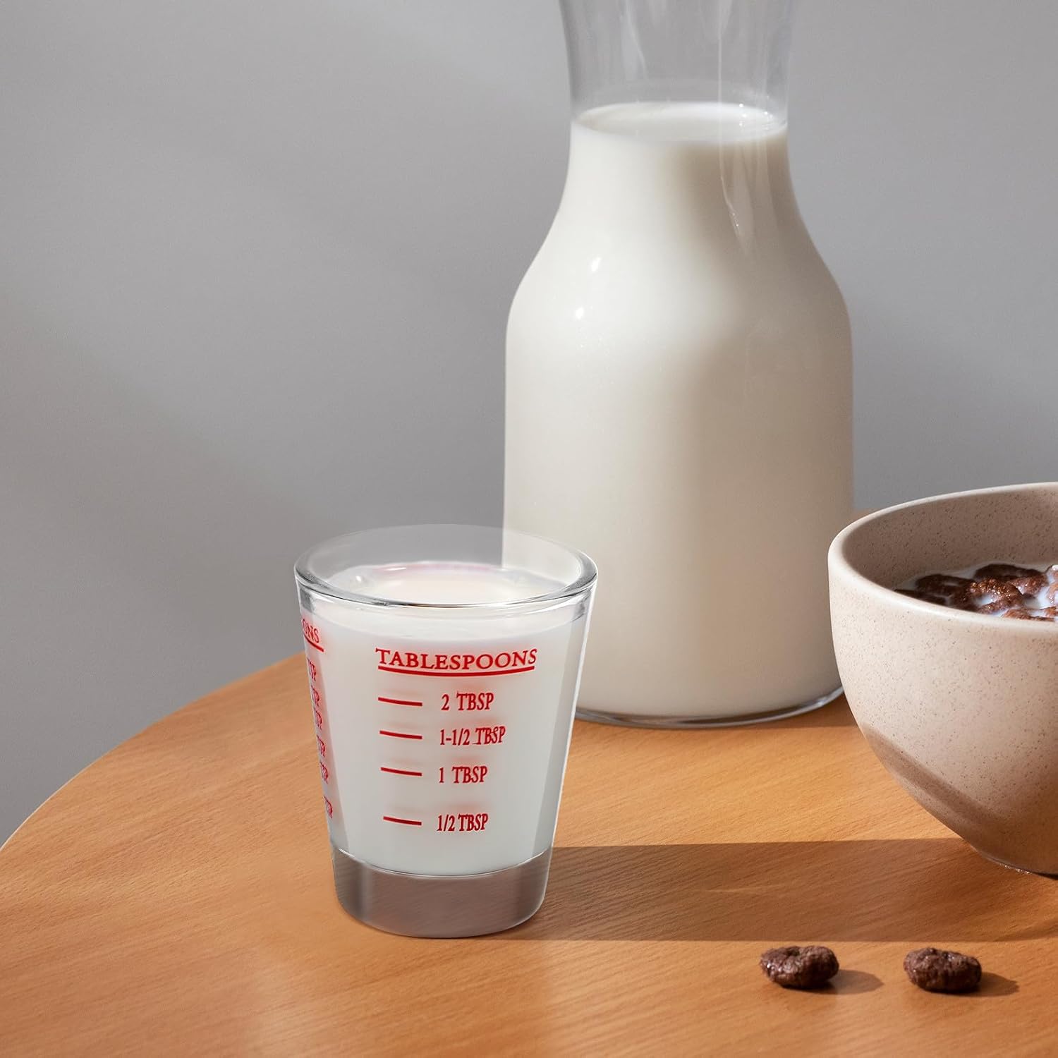 MAGICLULU 8pcs 30ml Glass Measuring Cups Set with Red Scale Liquid Measuring Cups for Milk and Baking Graduated Kitchen Tools for Cooking and Coffee
