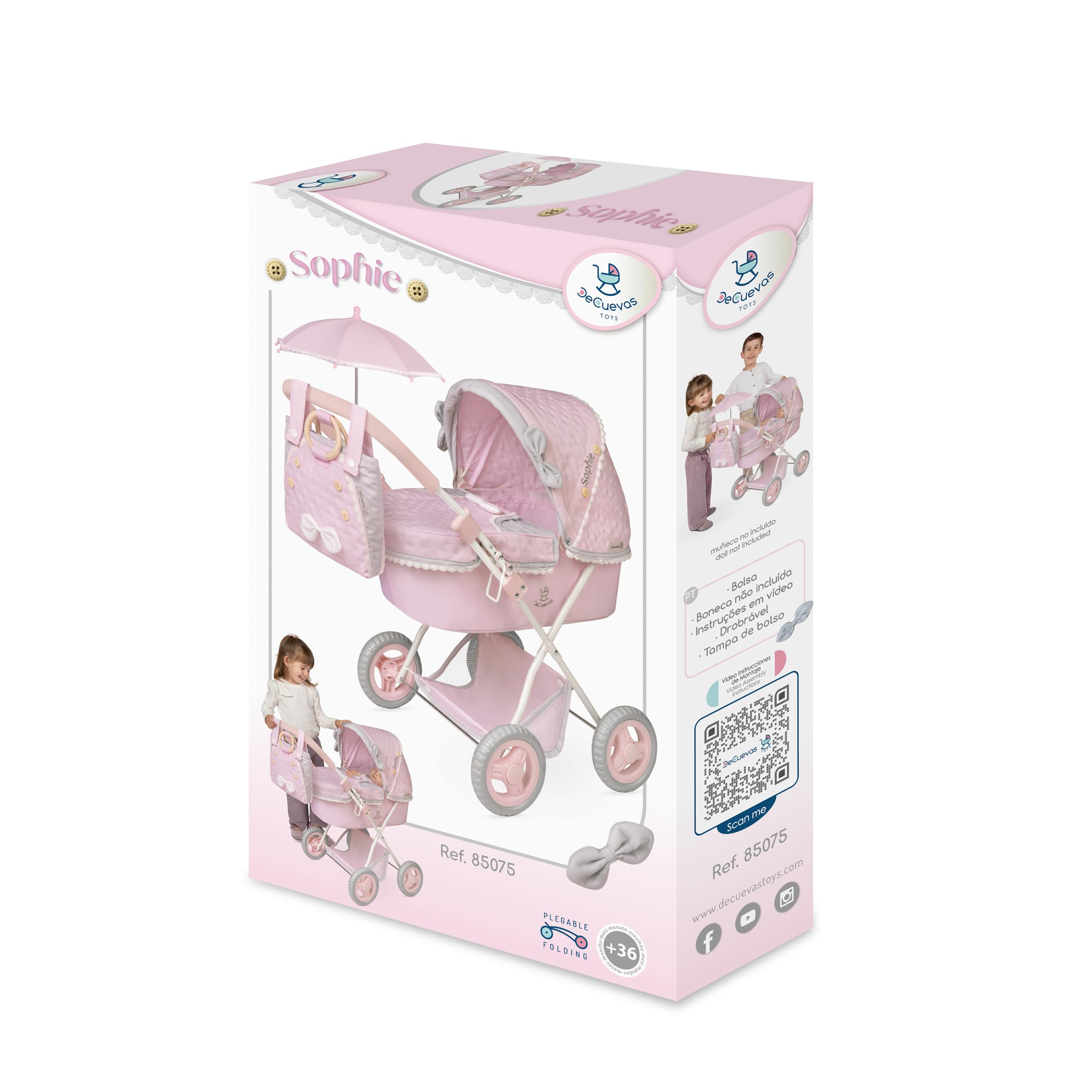Carro de Muñecas Sophie Plegable con Sombrilla DeCuevas 85075