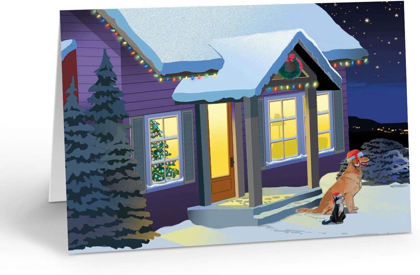 Stonehouse Collection | Custom Dog and Cat Christmas Cards | Personalized Looking to the Night Sky Holiday Cards | 24 Cards and 25 Envelopes (Personalized)