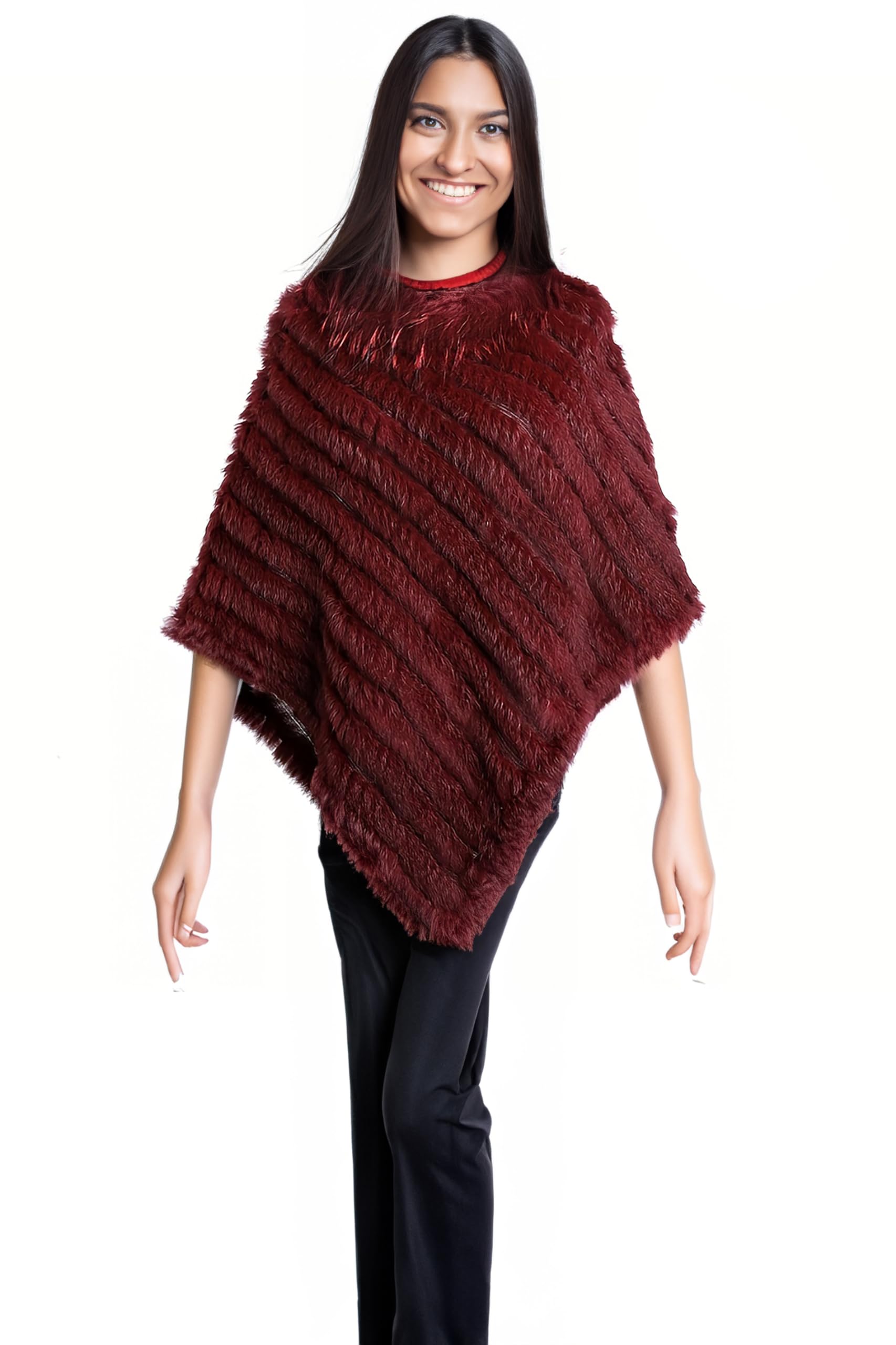 HEIZZI Naturale Pelliccia di Coniglio Poncho a Maglia Pullover