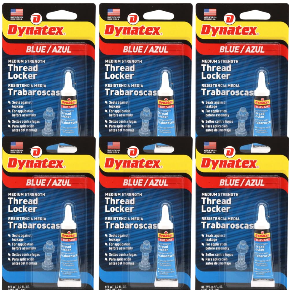 Dynatex Blue Medium Strength Threadlocker 0.20 oz Bottle - Removable with Hand Tools, Locks Fasteners on Metal, Vibration Resistant, Solvent Resistant (6-Pack)