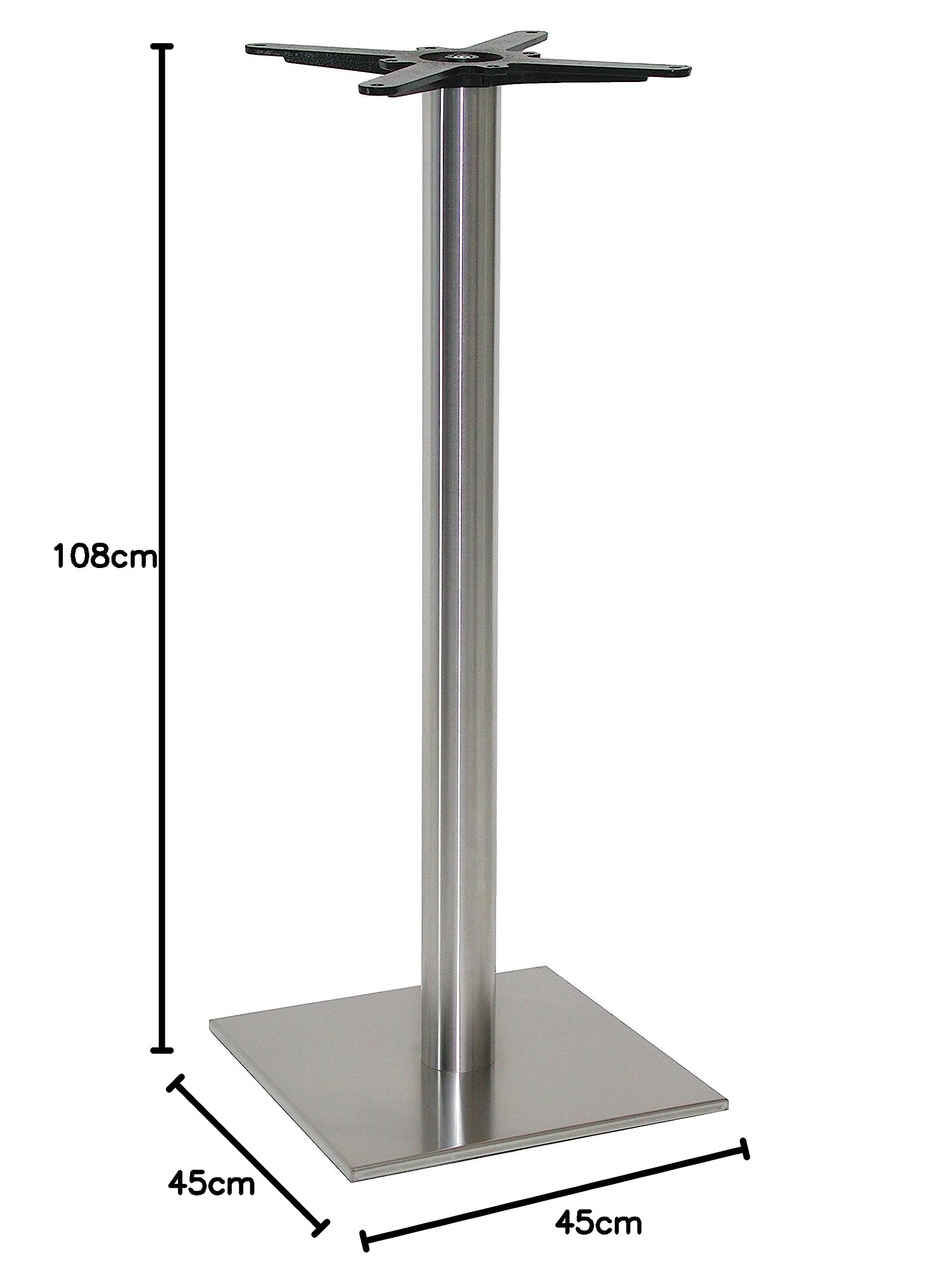Premium Stehtischgestell Edelstahl- PD7589inox/110 | matt satiniert | Höhe 109 cm | Bodenplatte 45x45 cm | max. Tischplattengröße Ø90 cm | Rostfrei, ideal für Indoor & Outdoor