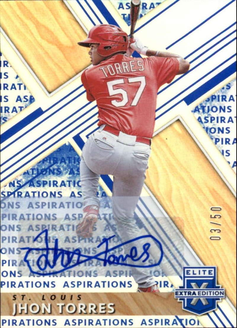 2019 Elite Extra Edition EEE Autograph Aspirations Blue #130 Jhon Torres Auto SER50 St. Louis Cardinals Official Collegiate Licensed Panini Baseball Trading Card