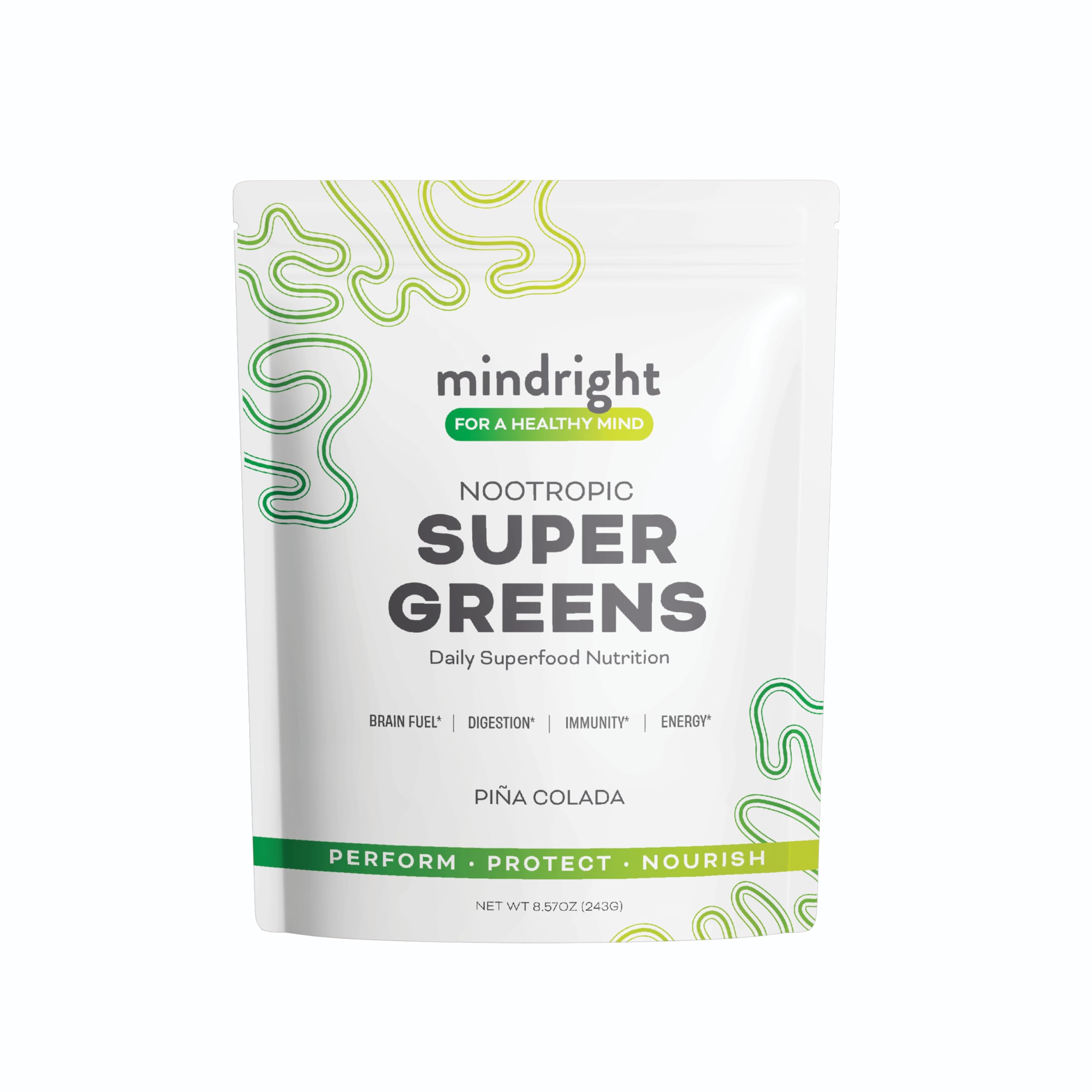 mindright Super Greens Powder - Supports Daily Wellness & Mental Clarity - Organic Green Powder Superfood - Alkalizing Organic Superfood Greens Blend - 1 Count - 30 Day Supply