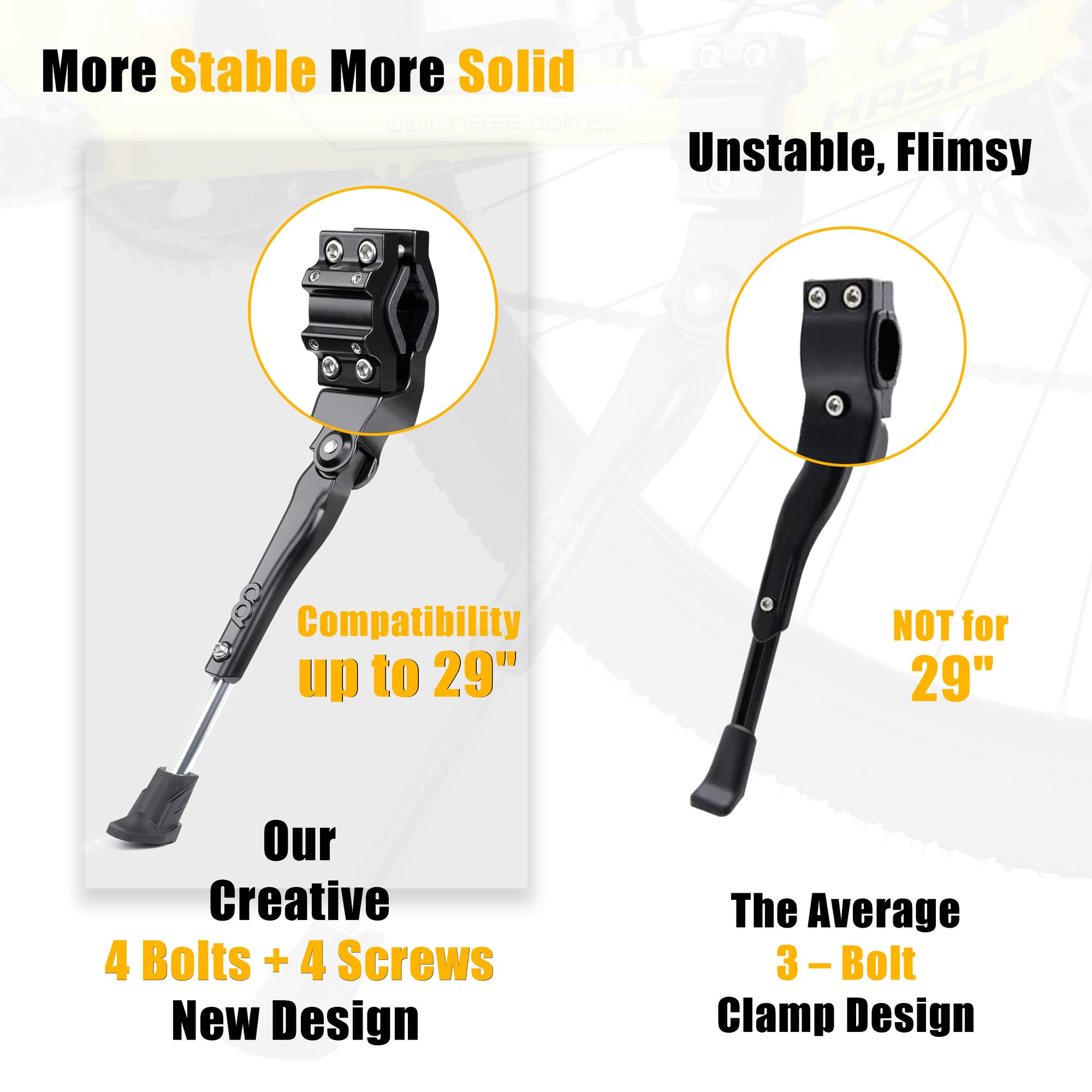 CyclingDeal Adjustable Rear Mount Bicycle Kickstand | Sturdy & Durable Bike Kickstand for 24-29" Adult & Kid Bicycles, MTB & 700C Road/Hybrid Bikes | Premium Quality Full Aluminium w/New Clamp Design