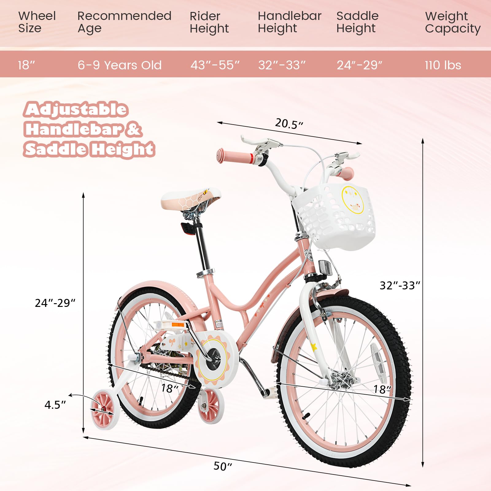 Amazon.com : GYMAX Girls Bike for Toddler & Kids Aged 6-9, 18 Inch