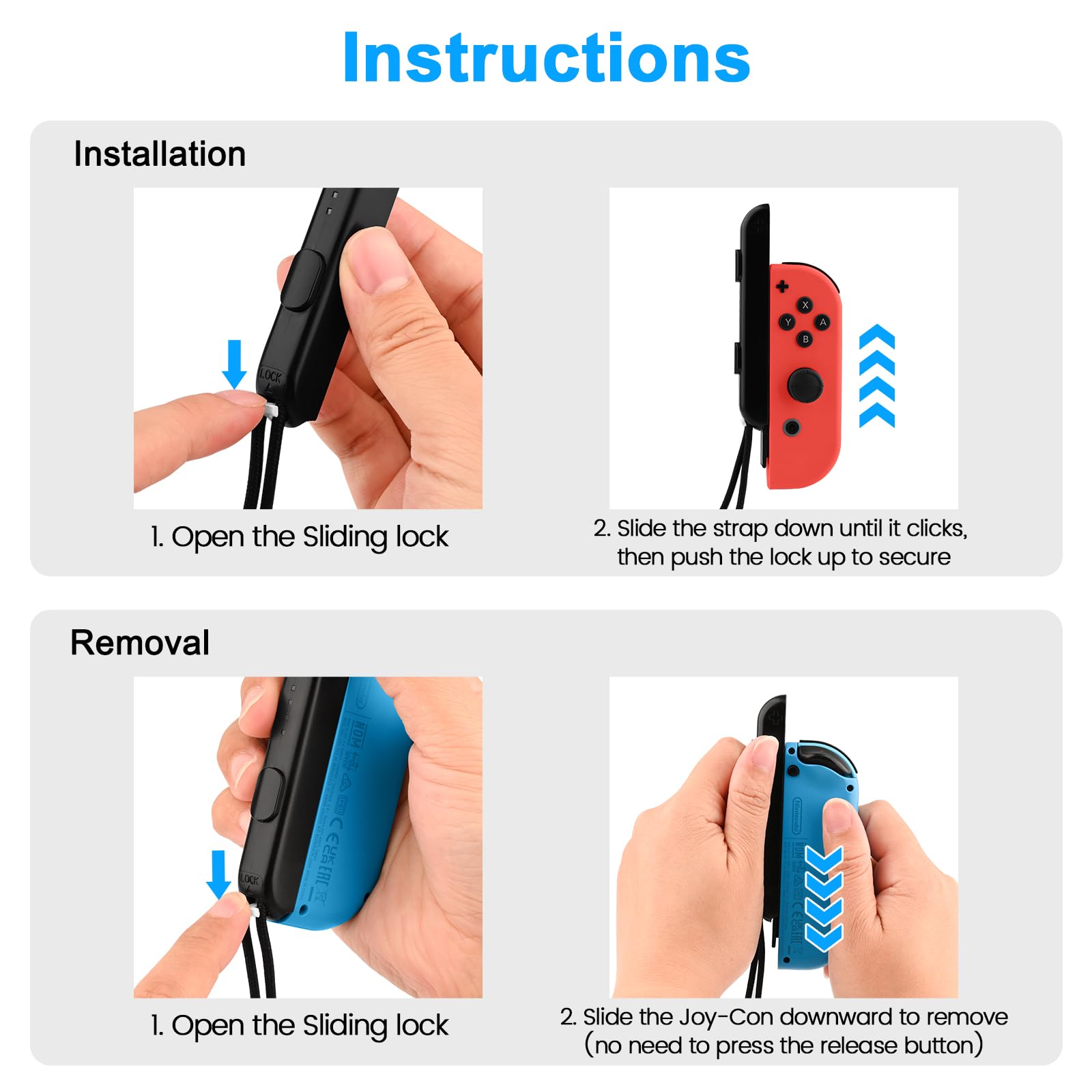 2 Pack Wrist Strap for Switch Joycon, Replacement Accessories for Joy Con Straps (Black) - 4