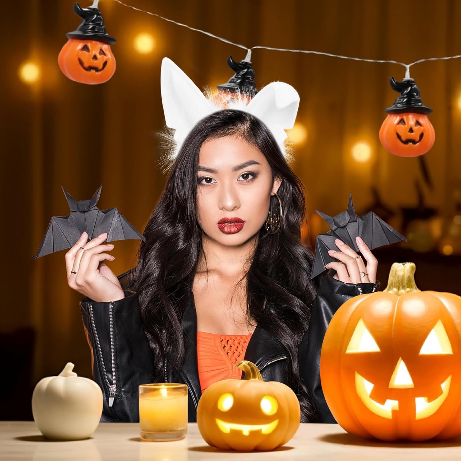 Handmade Animal Fur Wolf Fox Ears Headband Cosplay Headwear Hair Hoop Head Accessories for Halloween Party