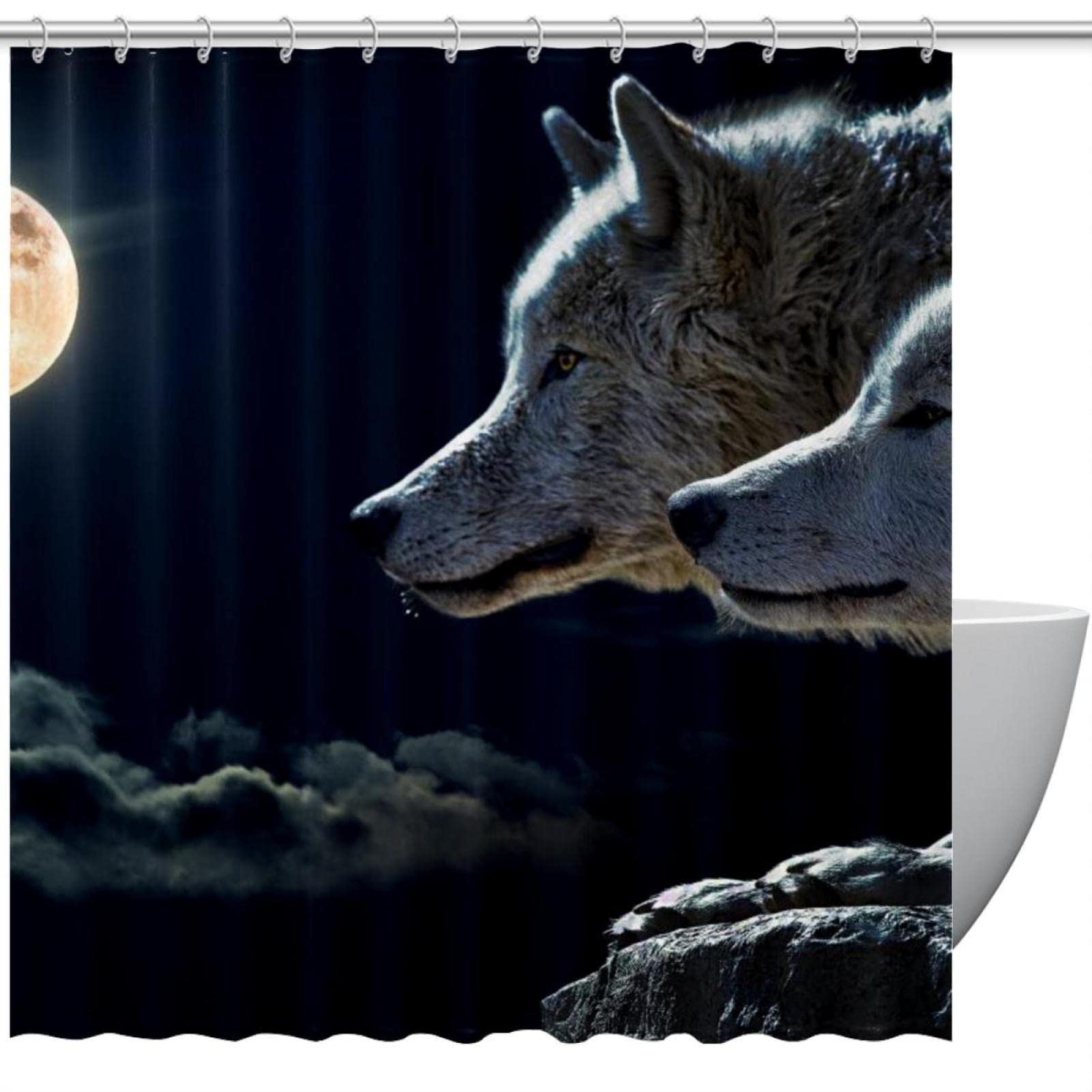 Rideau de douche loup bleu marine 183x183 cm avec 12 crochets