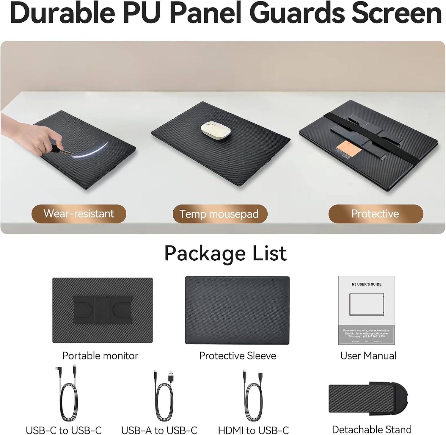 16” Laptop Screen Extender - 1200P FHD IPS Screen Monitor HDR External Display with Stand Portable Travel Monitor for Laptop Windows Mac Phone Switch
