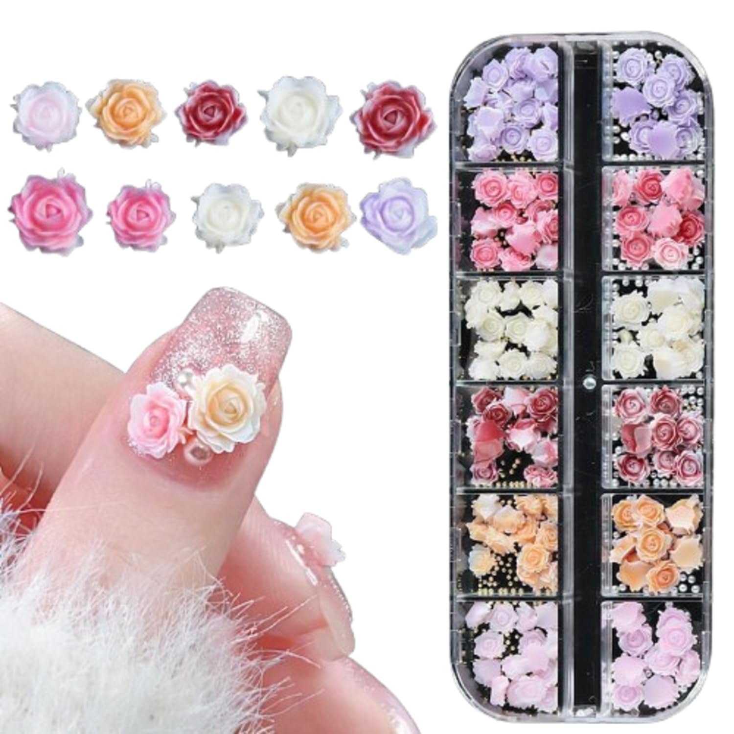 3D Resin Flower Nail Charms & Camellia Nail Decals for DIY Nail Art | Assorted Color Creative Floral Nail Decorations for Manicure Design (200 Pcs-Multicolour)-image-39