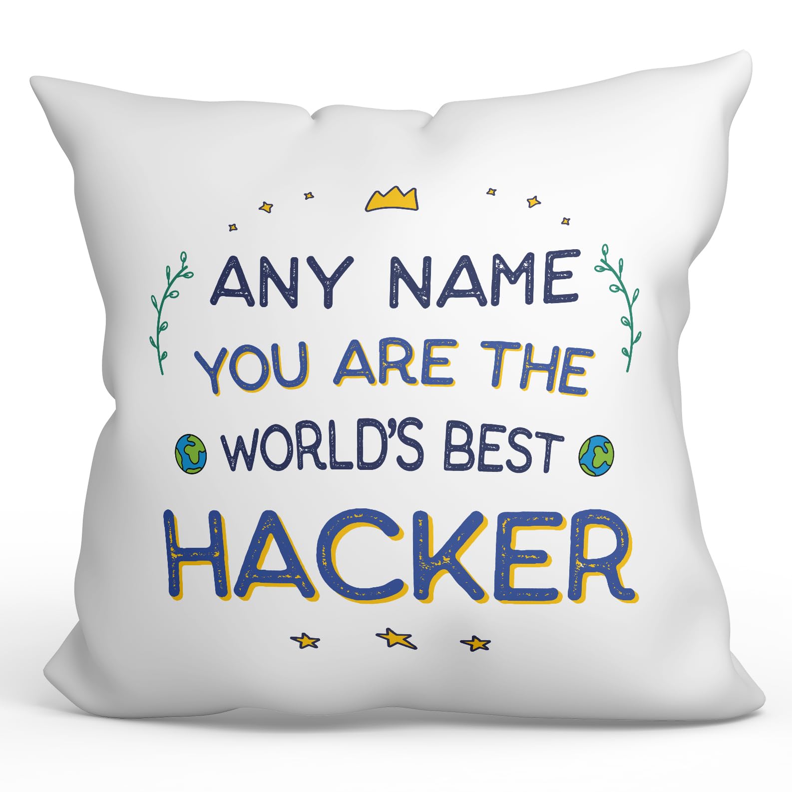MUGFFINS Personalised Cushion for HACKER Padding included - in English - World's Best - Funny custom gift - Pillow: cover and filling 15.7x15.7 inches โ image 1