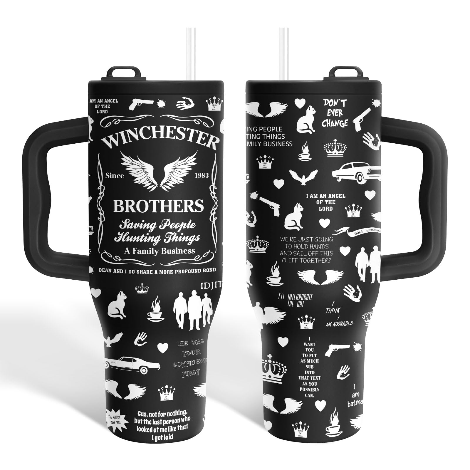 34HD Hunter Movies Tumbler 40oz with Handle and Straw, Gift for Movie Fans