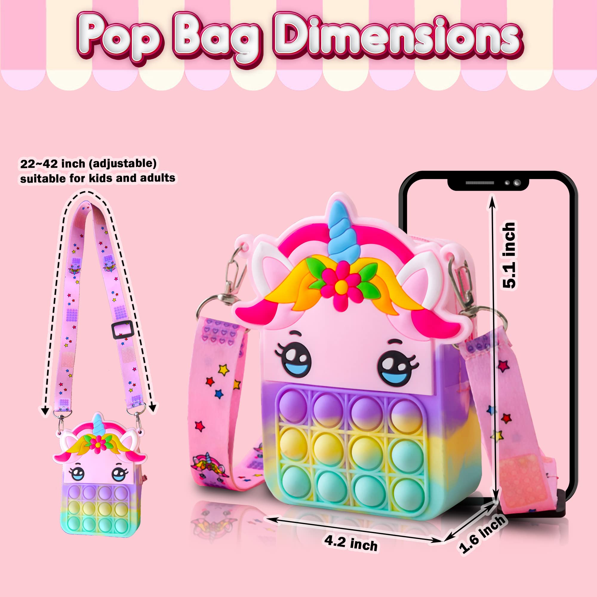BANJOY Pop it Purse for Girls Crossbody, Unicorn Pop it Purse, Popit