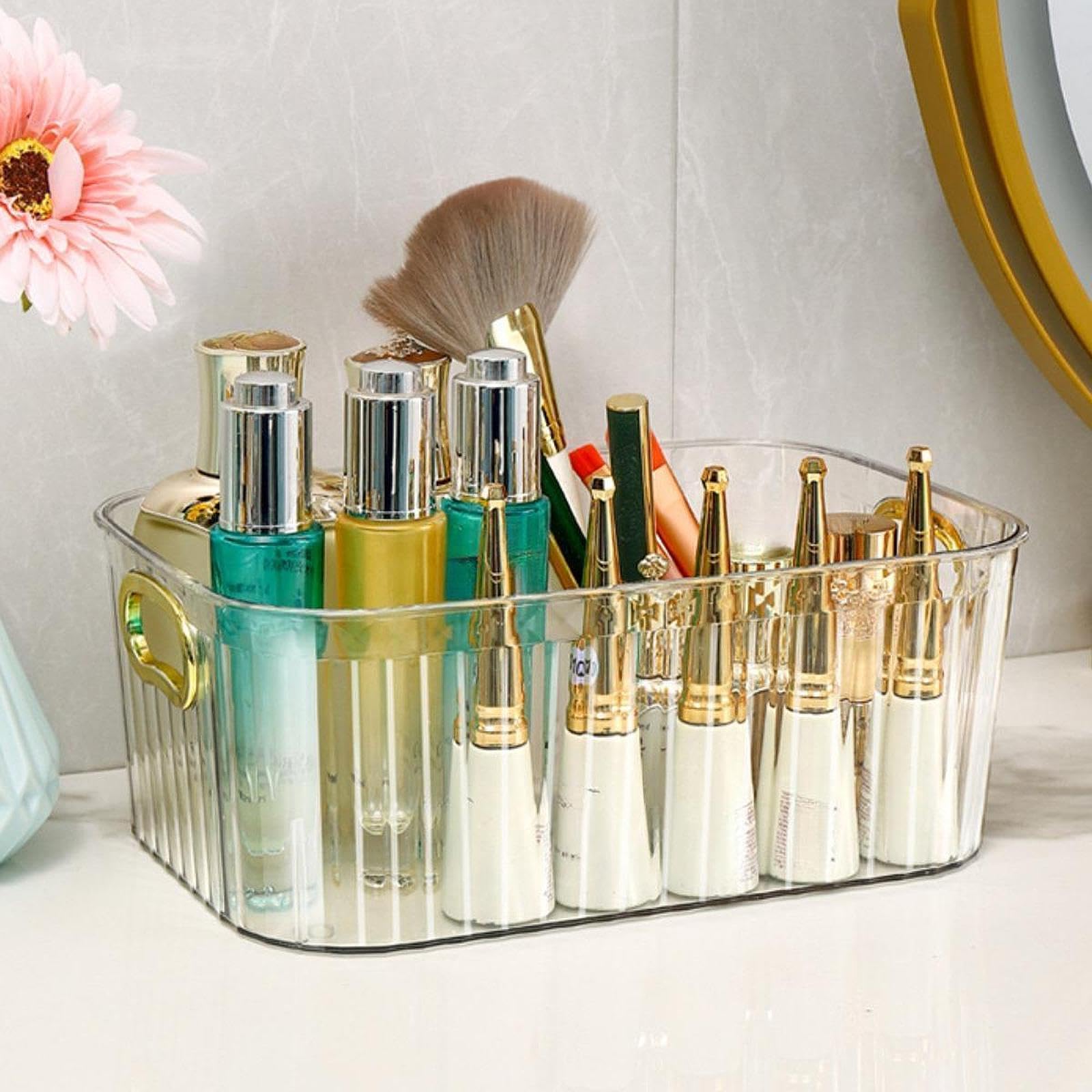 predolo 3 Pieces Acrylique Boîte de Rangement Multifonction avec Poignées Intégrées pour Cosmétiques Bijoux Épices Panier de Rangement Portable pour Cuisine B, 4 pièces
