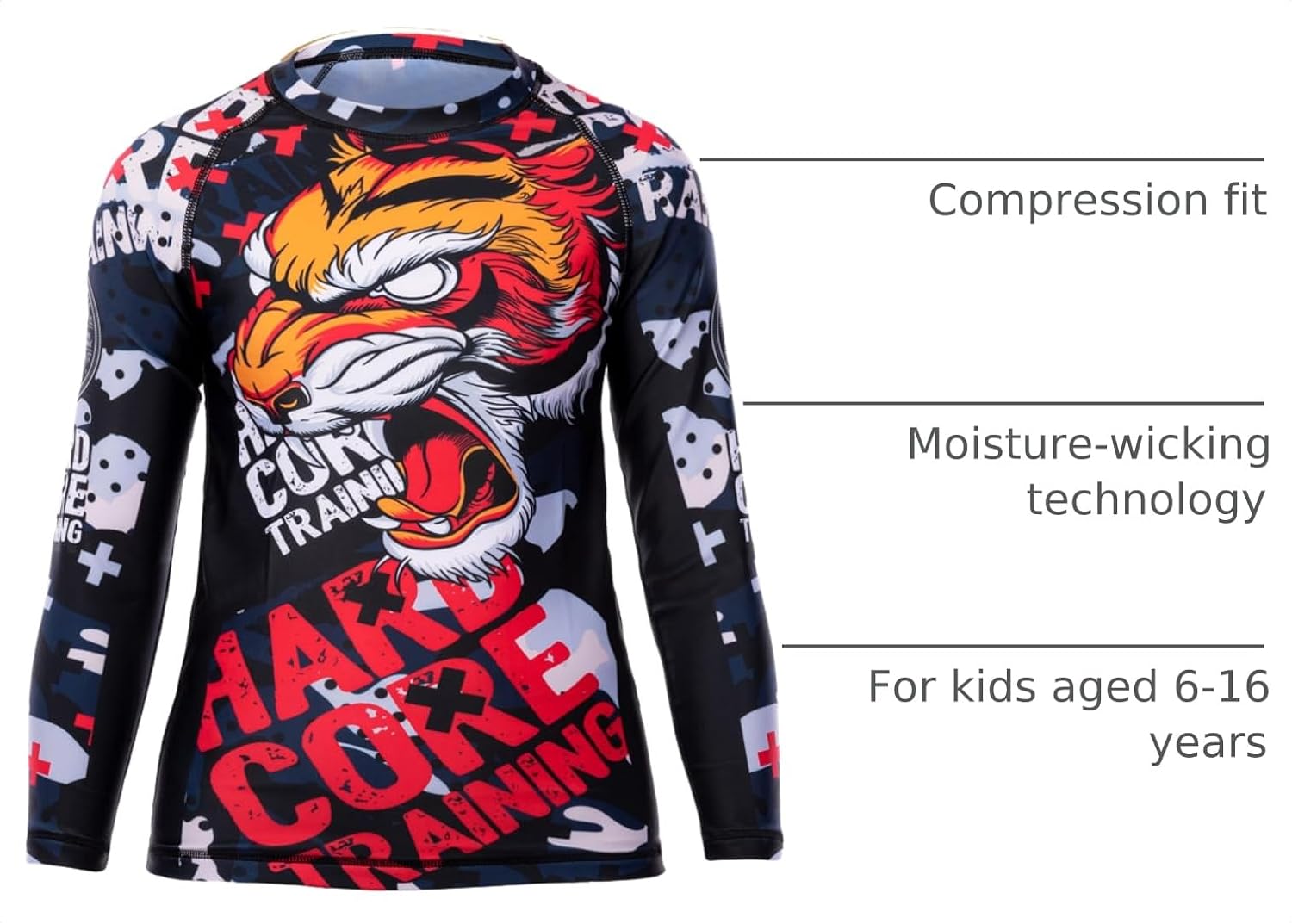 Hardcore Training Kids BJJ MMA Rash Guard Compression Shirt No Gi Grappling