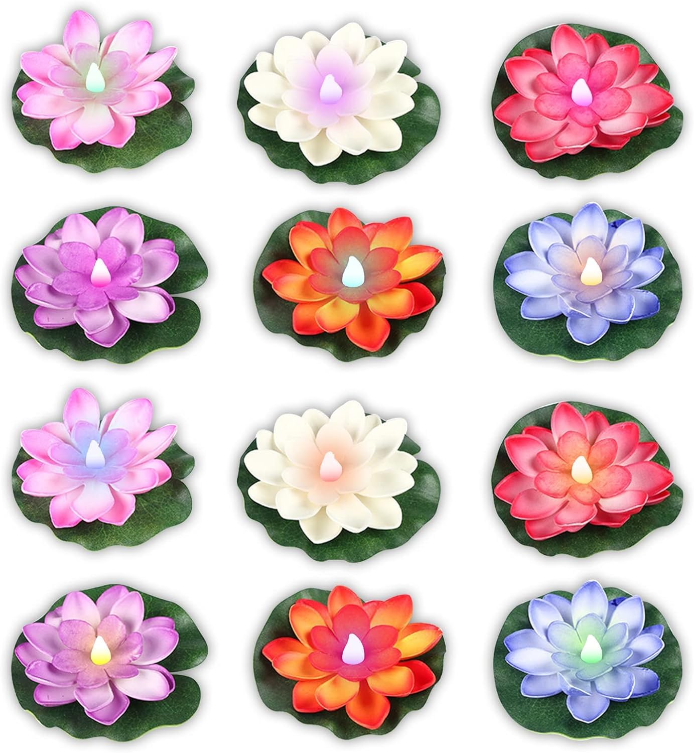 Floating Pool Lights,Battery Operated Lily Pad Flower Lights,Lifelike Floating Lanterns LED Lotus Lights,Artificial Foam Flower Pond Light for Pool,Fountain,Parties-2 Pcs (Multicolor)-image-18