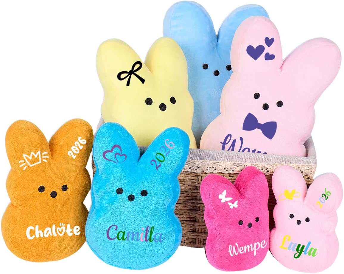 Personalized Easter Gifts, Bunny Stuffed Animal with Printed Child's Name for Baby Boy & Girls, Cute Handmade Custom Plush Toy for Newborn Essentials, Infant First Easter Rabbit Doll