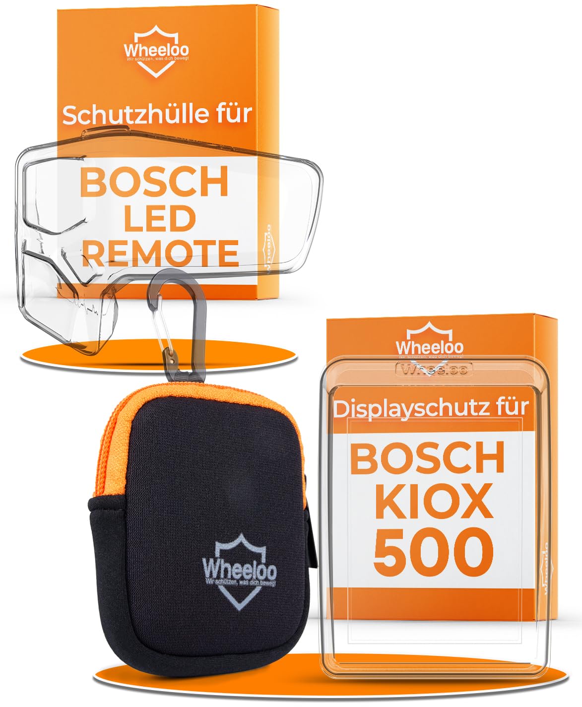 2er Set Transparente Schutzhüllen für Bosch LED Remote & Kiox 500 + Neoprentasche I Ebike Display Schutzhülle I E Bike Displayschutz Abdeckung I E-Bike Zubehör Regenschutz Hülle I WHEELOO