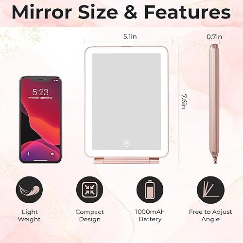 Miniatura 5 de Espejo de tocador con luces Espejo de maquillaje de viaje recargable de 1000 mAh con luz 3 modos de color espejo de aumento 1x, 3X y 5X Espejo