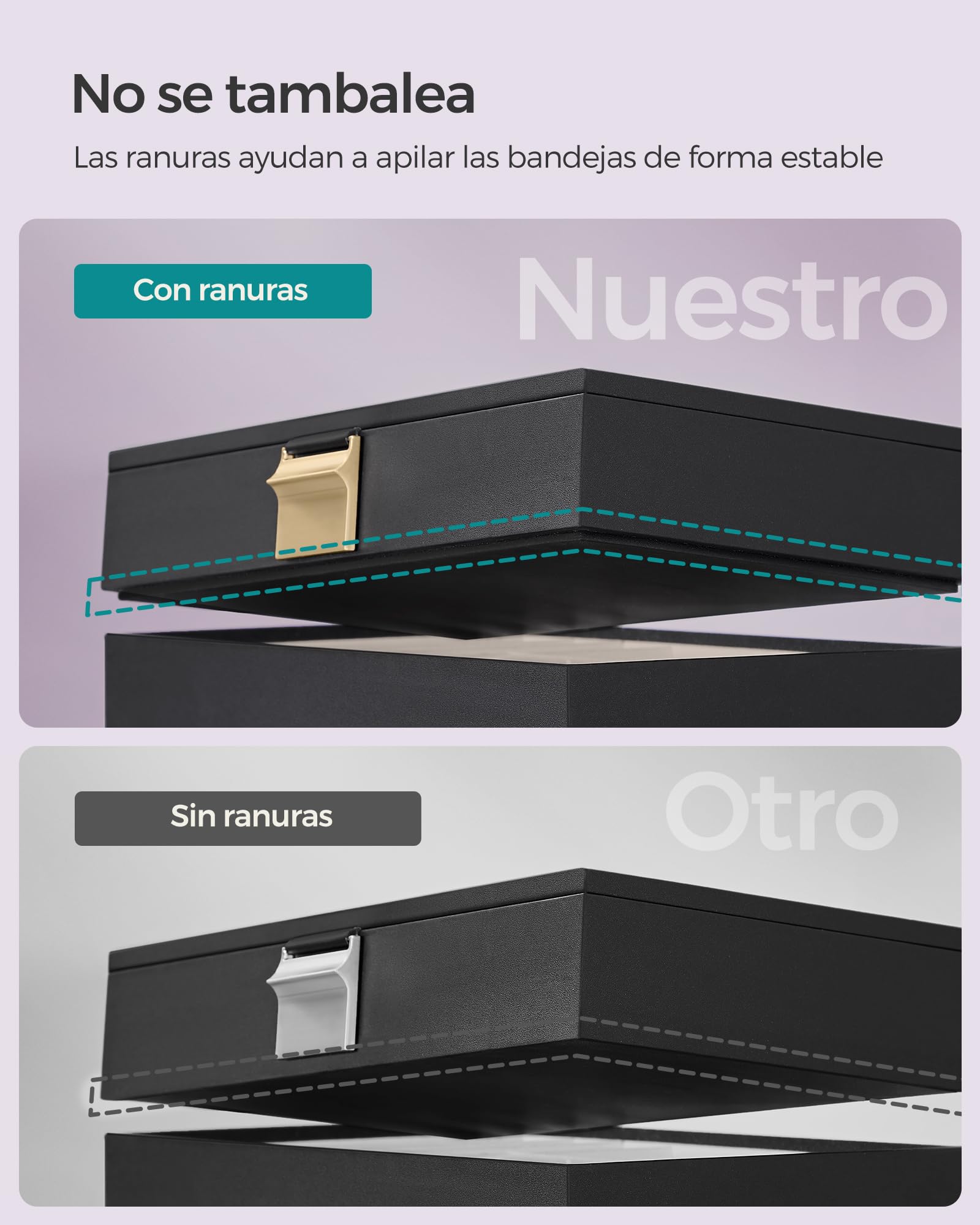 SONGMICS Colección GISELLA - Joyero Apilable, Caja de Joyas de 4 Capas Grande, Tapa de Cristal Transparente, para Cajón de Tocador, Idea de Regalo, Nergo Tinta, 17 x 28 x 18,3 cm JBC164B01
