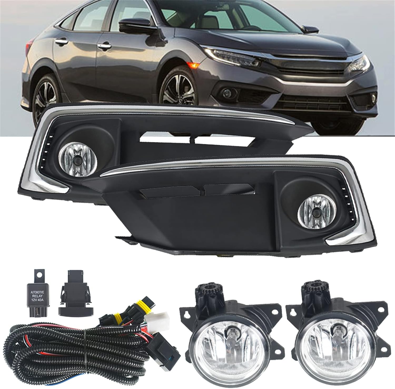 LABLT Pair of Front Fog Light Set Replacement for Civic Coupe/Sedan 2019-2020 Driver Left and Passenger Right Side Driving Lamps