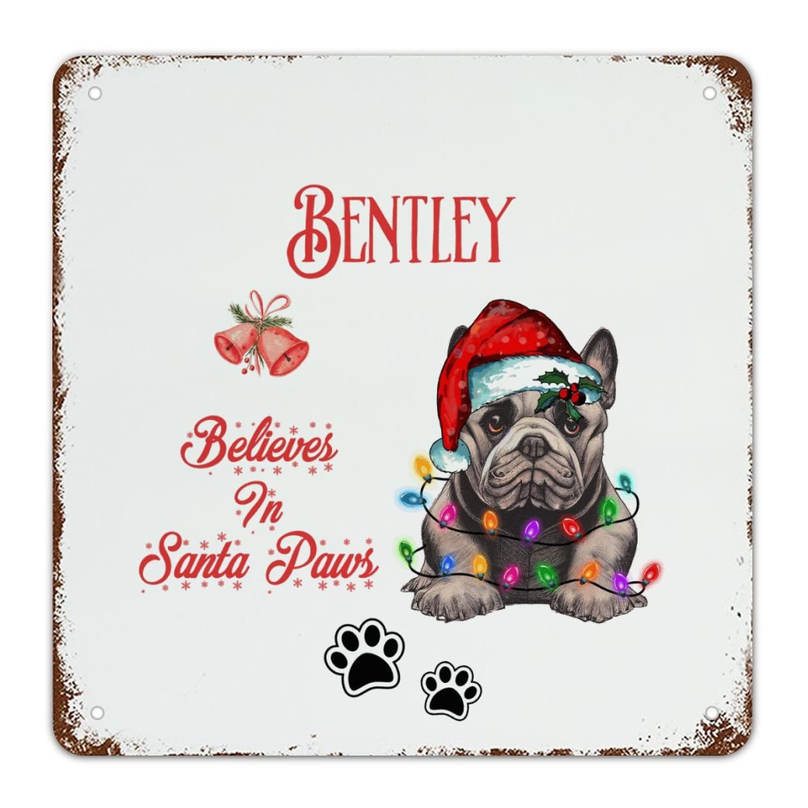 Plaque Noël vintage alu chien bouledogue esprit de fête