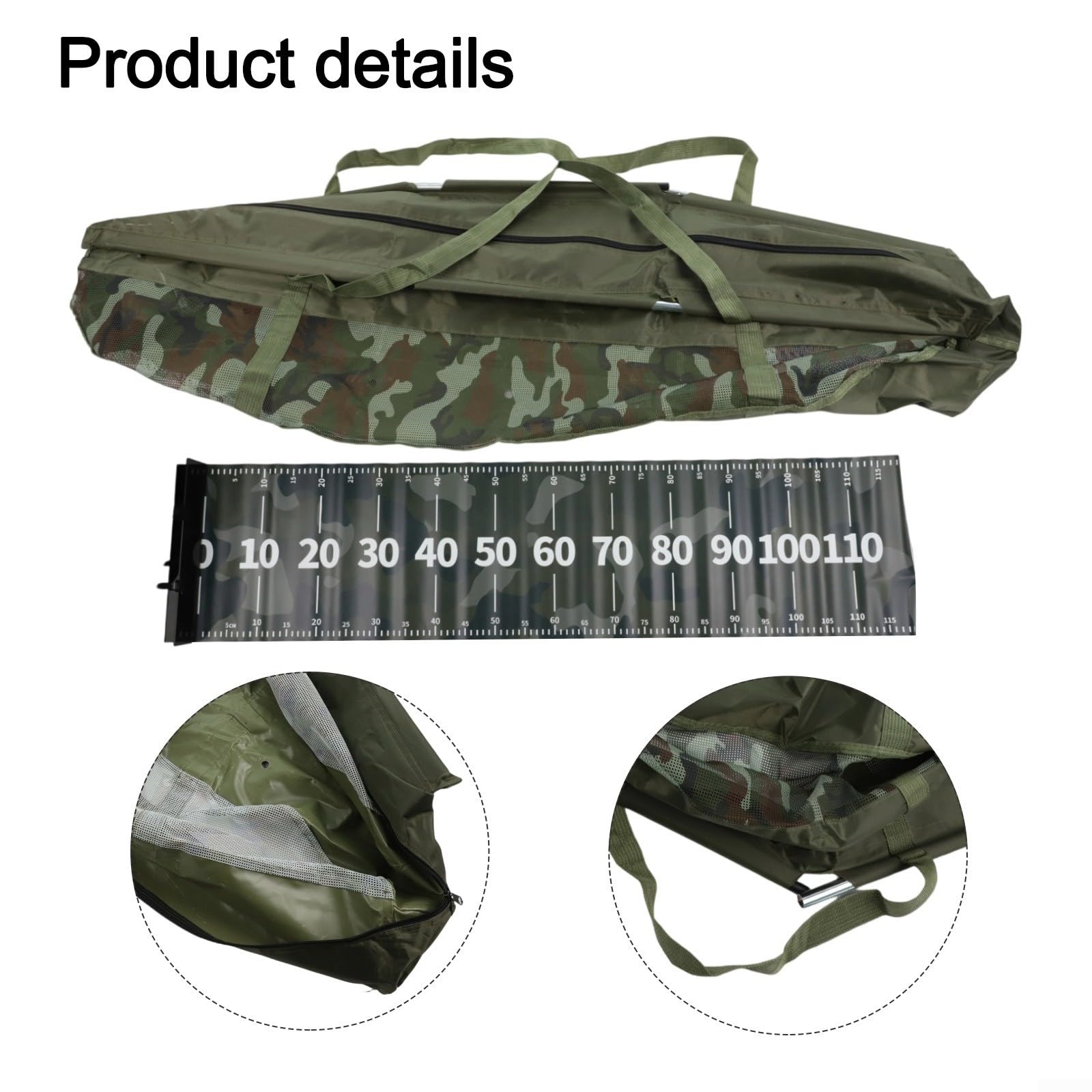 Sac de pesée robuste avec règle de mesure, sangle de pêche pliable et sac de transport pour pêche à la carpe, équipement d'extérieur portable pour une manipulation précise des prises