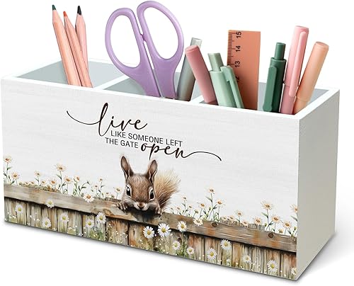 Miniatura 18 de DILSJ Organizador de Lápiz y Bolígrafo Inspirador de Border Collie para Escritorio, Regalos de Border Collie, Caja de Madera con Letreros "Vive Como