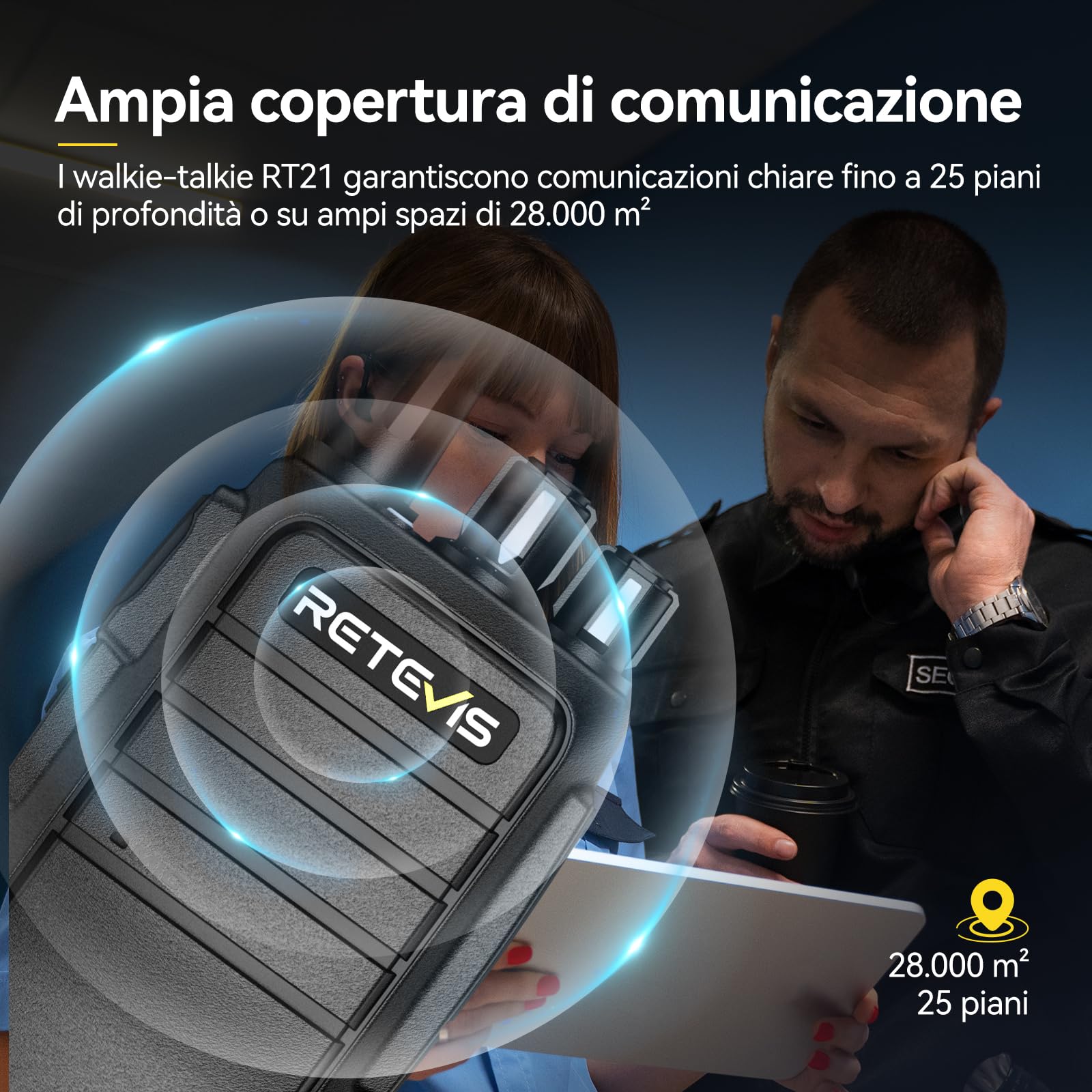 Retevis RT21 Walkie Talkie Lungo Raggio, Professionale Ricetrasmittenti con Base Ricarica a 6 Slot, Suono Chiaro, Robusto Licenza-Libero PMR446 Radio per Edilizia, Sicurezza, Negozi (Nero, 6 Pezzi)