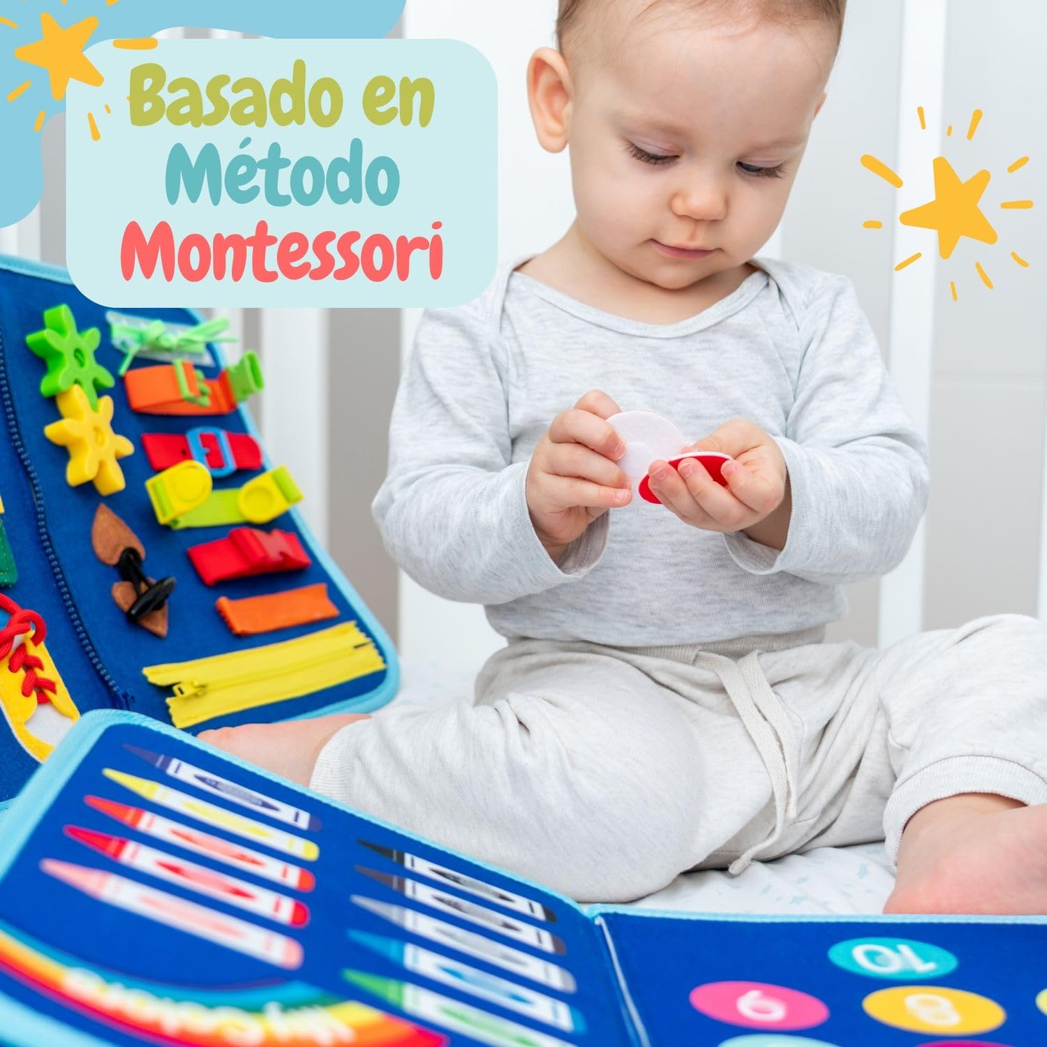 DEIERRI Pack Libros Montessori 1 año | Busy Book + Busy Board Montessori 1 año | Juguetes Niños | Regalos Originales Bebes | Libro Sensorial Bebe | 20 Páginas de Actividades Reutilizables — view 3