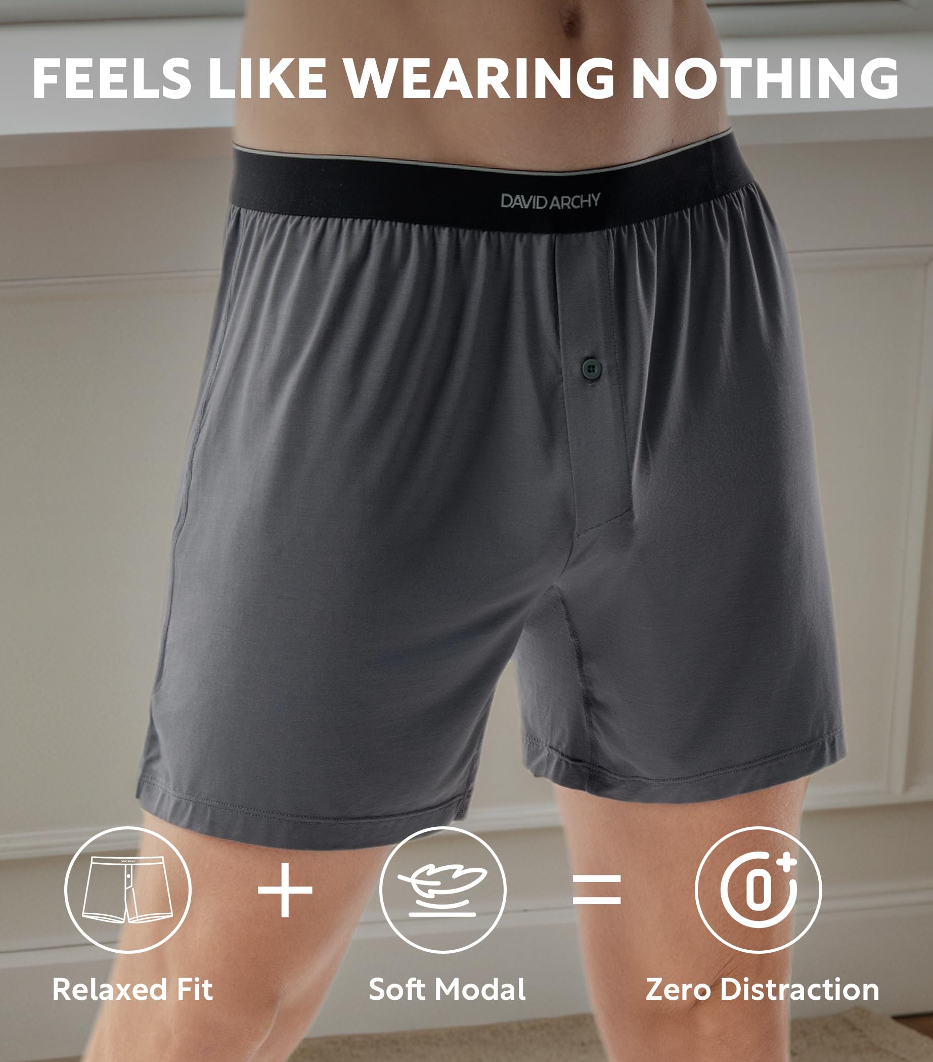 DAVID ARCHY Ultra weiche Modal-Boxershorts für Herren, seidig, dehnbar, atmungsaktiv, lockere Herren-Unterwäsche für Schlaf, 4 Stück