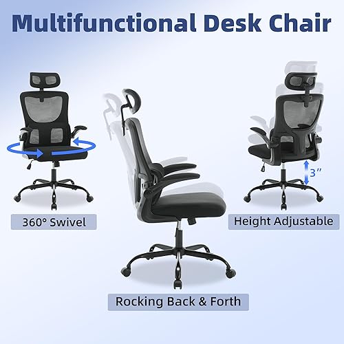 Miniatura 4 de Westice Silla de oficina ergonómica, silla de oficina ejecutiva de malla con brazos abatibles y altura ajustable, cómodas sillas de escritorio