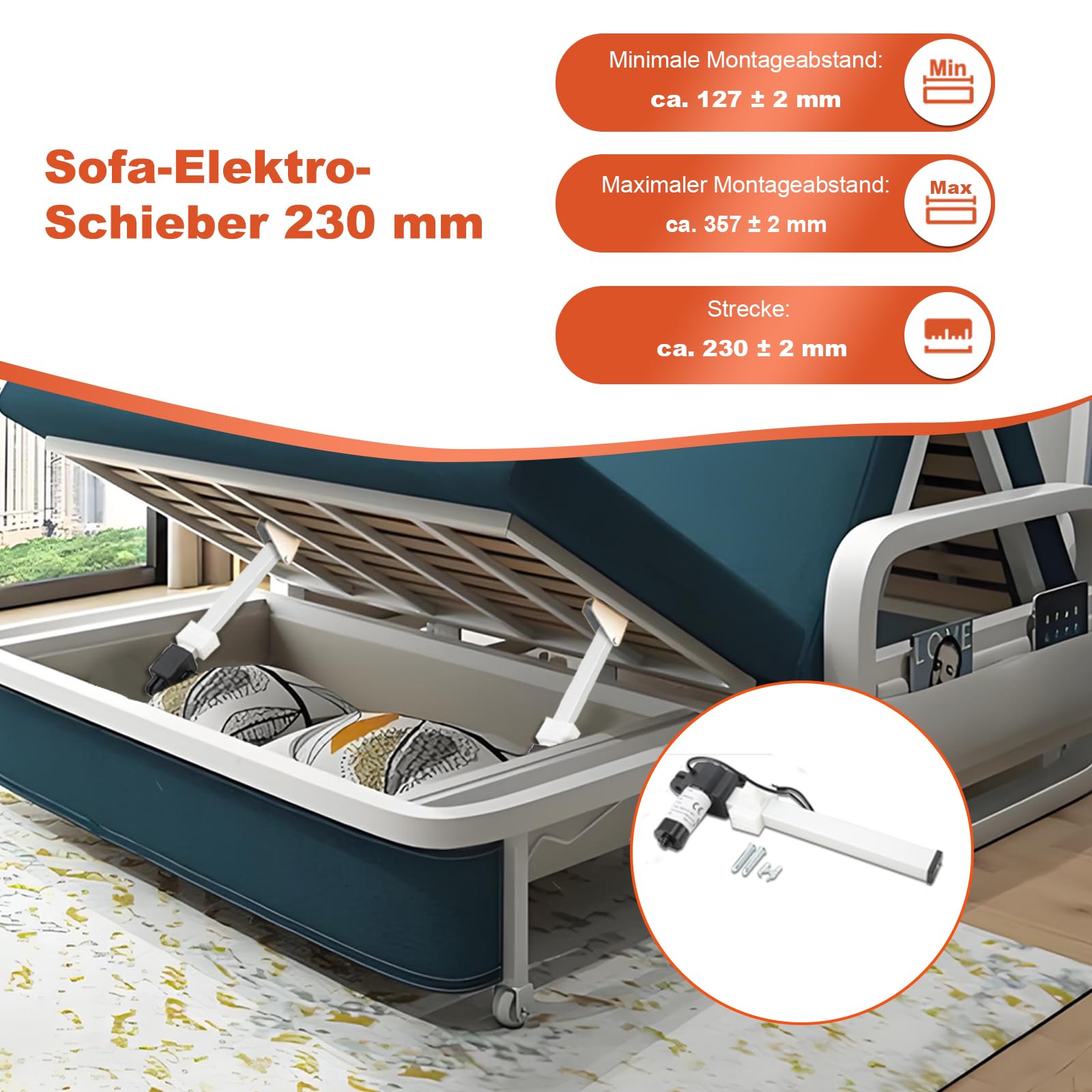 Linearantrieb 29V DC Linearmotor Linear Actuator 230mm Hub Elektromotor, 1000N Linear Actuator Linearantrieb Elektrischer Linearmotor Hubmotor für Elektro-Stühle Power Recliner Motorantrieb