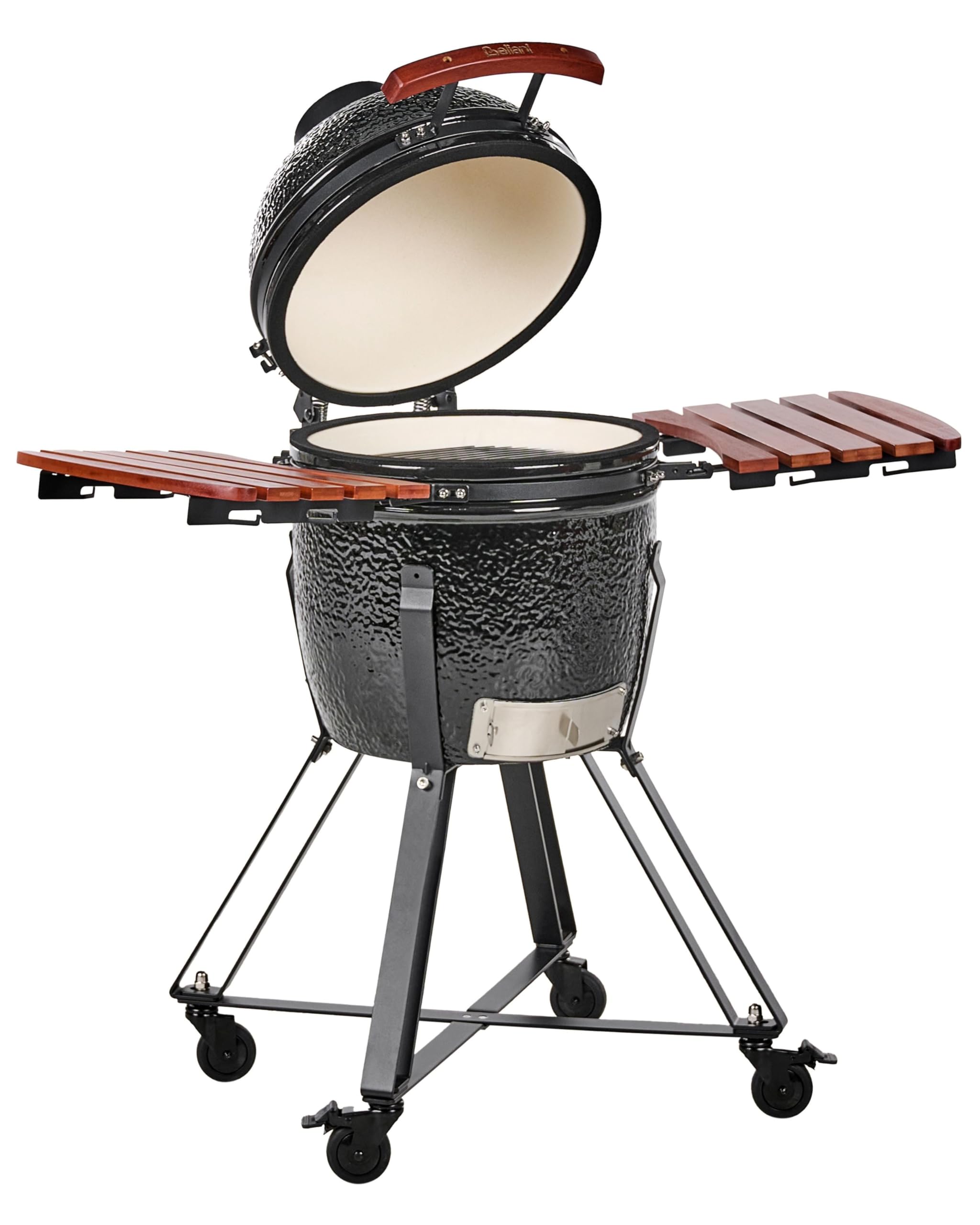 Ogrodowy grill węglowy ceramiczny na kółkach z pokrywą termometerem rusztem czarny Kamado