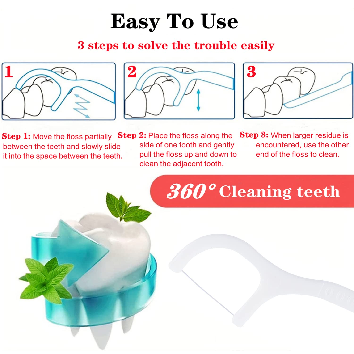 Filo interdentale per filo interdentale, filo dentale/dentale Flosser con design a Y, filo interdentale usa e getta (300 pezzi)