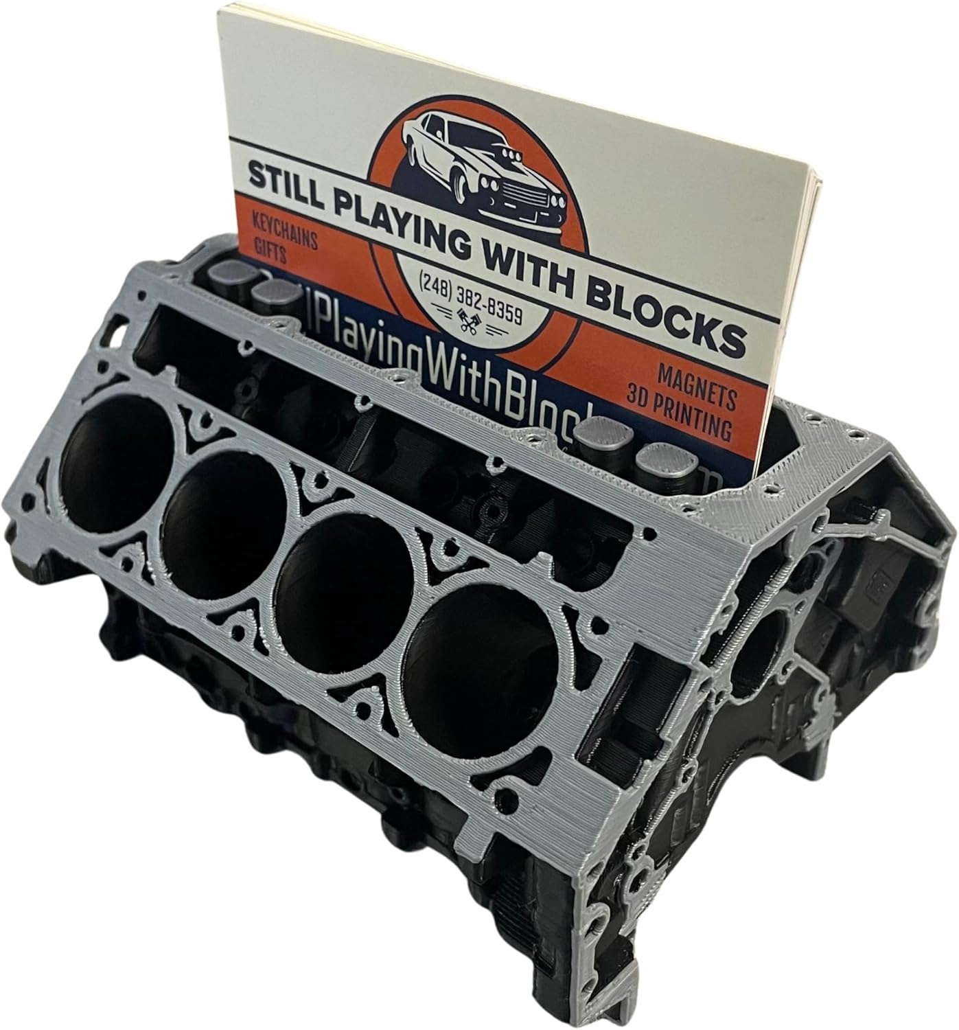 Engine Block Business Card Holder – Realistic V8 Engine Design Desk Accessory for Gearheads, Car Enthusiasts, and Auto Professionals – Unique Office Gift