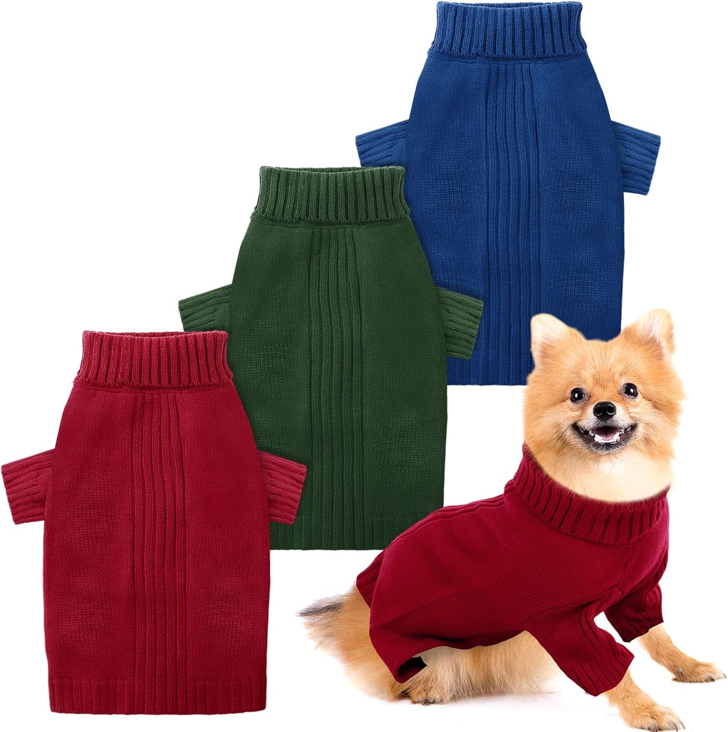 Shinylin 3 Pcs Thermal Knitted Dog Sweater Doggy Winter Pullover Sweater Pet Warm Clothes Turtleneck Knitwear Outfits for Cold Weather(S)